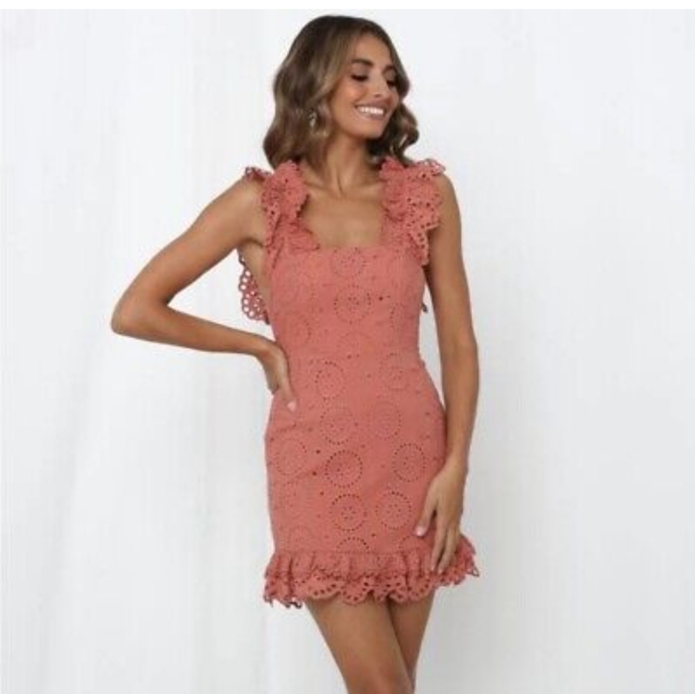 Saints + Secrets Dust Rose Eyelet Mini Dress